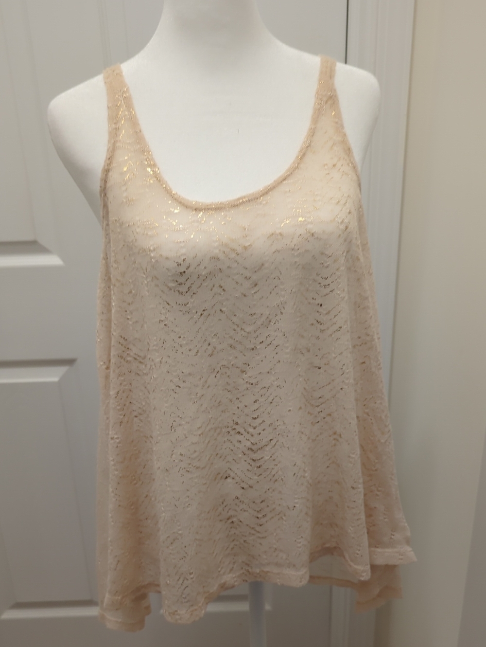 BarIII Women’s Cream Lace Tank with Subtle Gold Detail